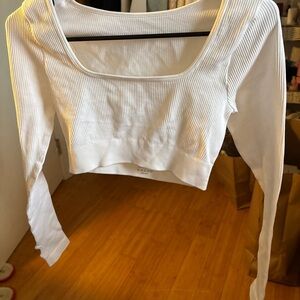 White Ribbed Long Sleeve Top